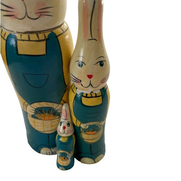 Vintage Nobel Hall Nesting Dolls Easter Bunny Handpainted (3) Primitive Folk Art - Picture 2 of 6